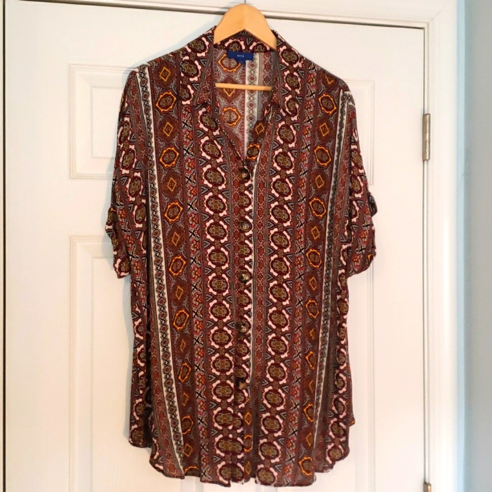 Retro Print Button Up Shirt